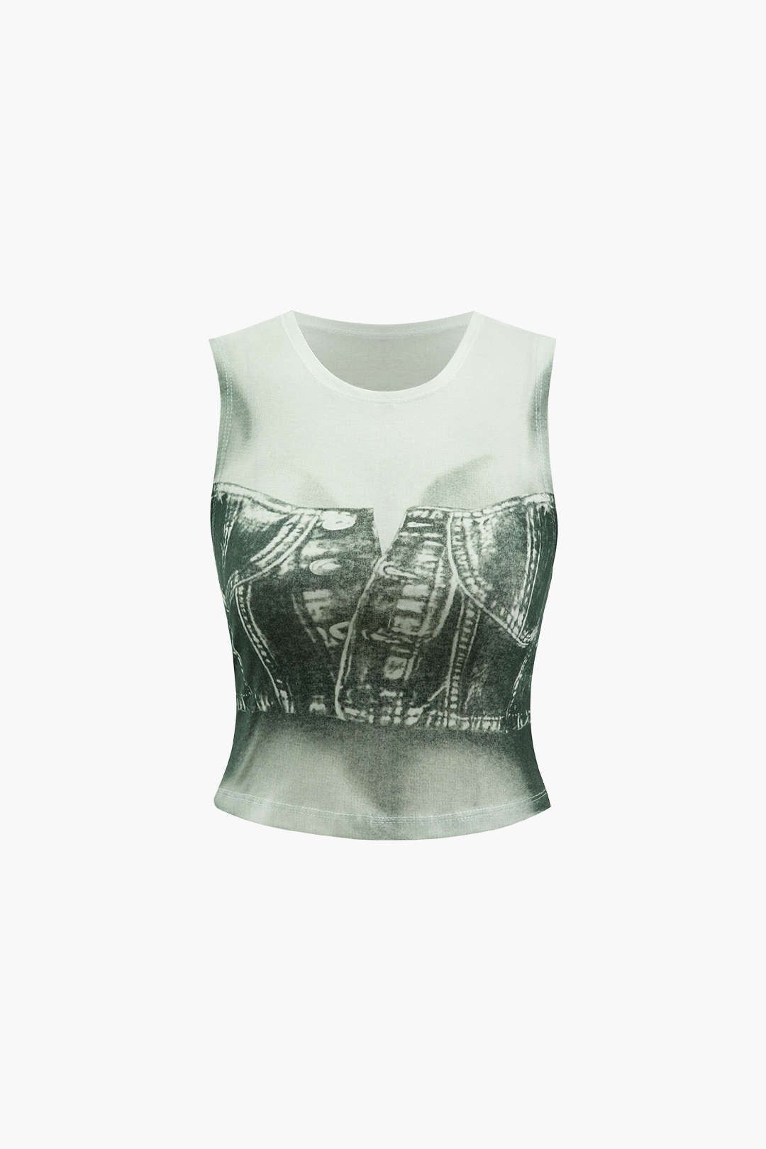 Denim Print Crop Tank Top sold by Micas