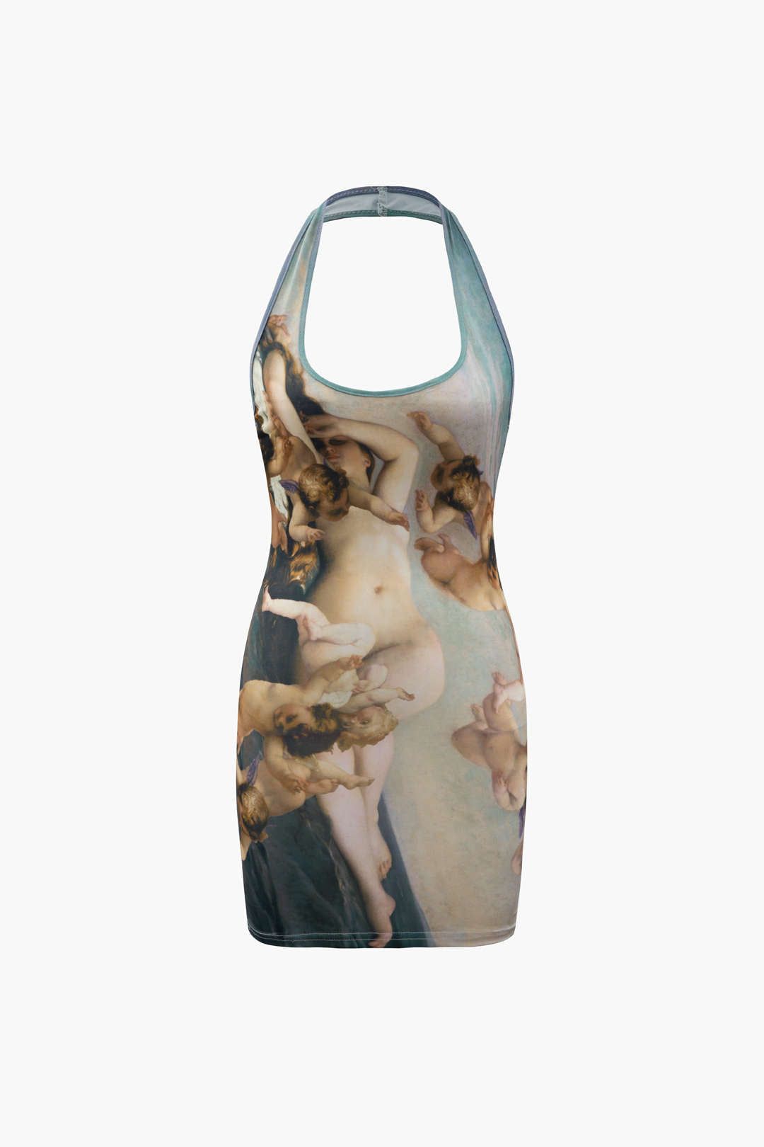 Renaissance Print Halter Bodycon Mini Dress sold by Micas