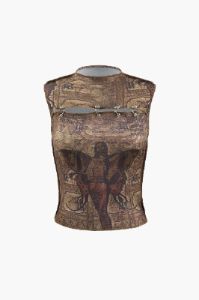 Retro Print Cut Out Tank Top sold by Micas