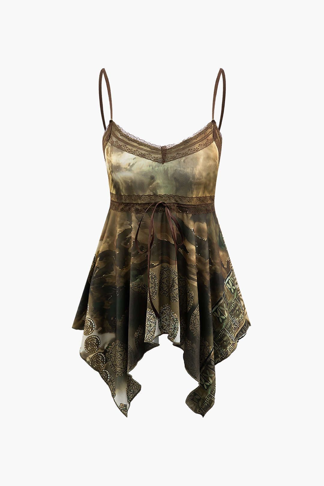 Printed Asymmetric Hem Cami Top sold by Micas