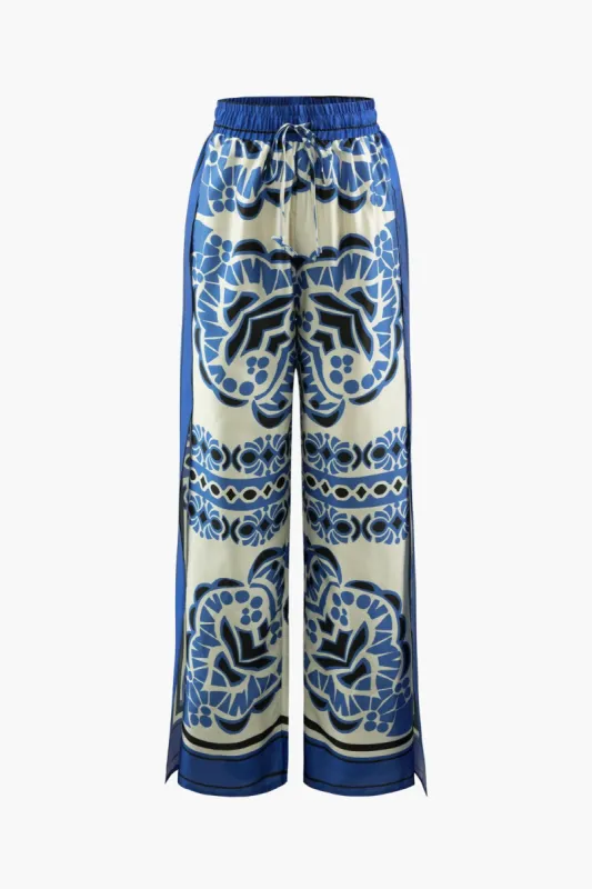 Printed Drawstring Slit Hem Straight Leg Pants sold by Micas