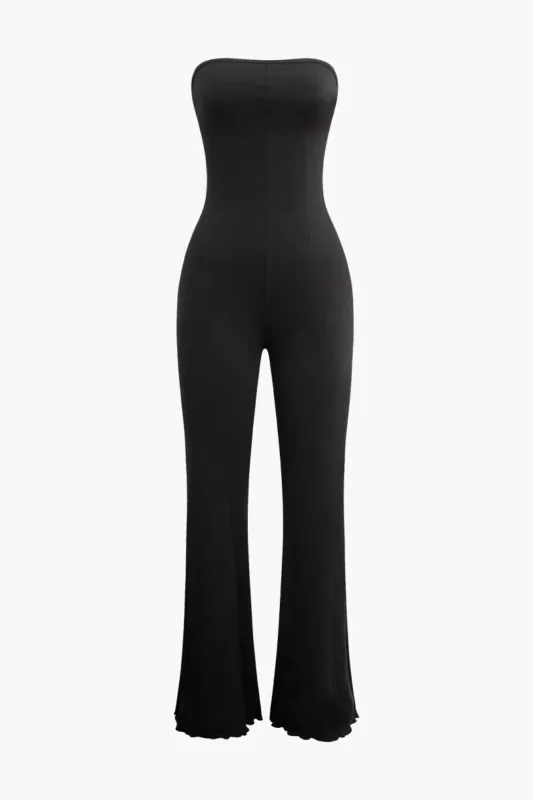 Braided Tie Backless Strapless Flared Jumpsuit sold by Micas