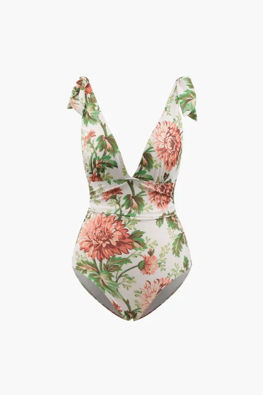 Floral Print Knot Strap One-piece Swimsuit sold by Micas