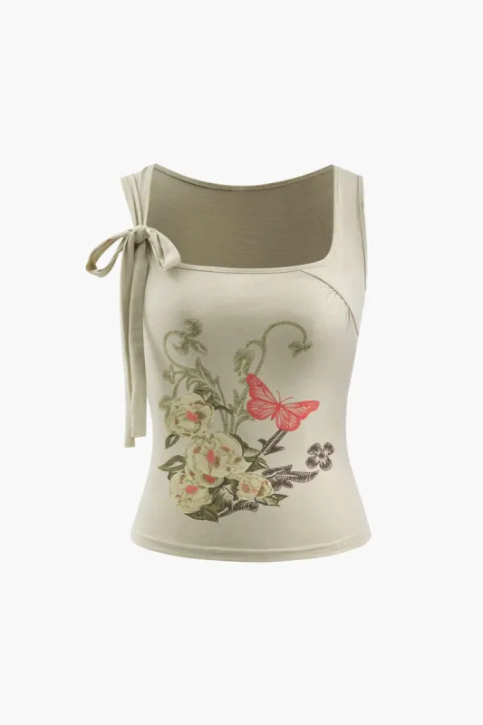 Flower & Butterfly Knot Detail Tank Top sold by Micas