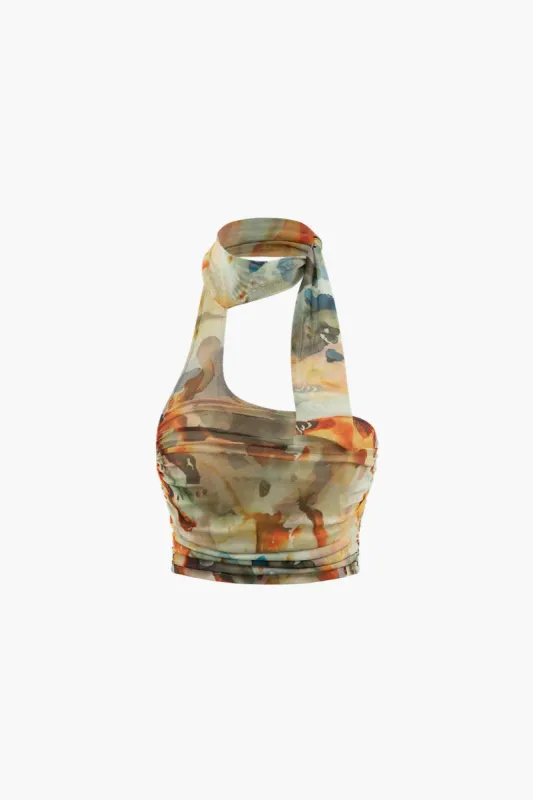 Abstract Print Mesh Halter Top sold by Micas
