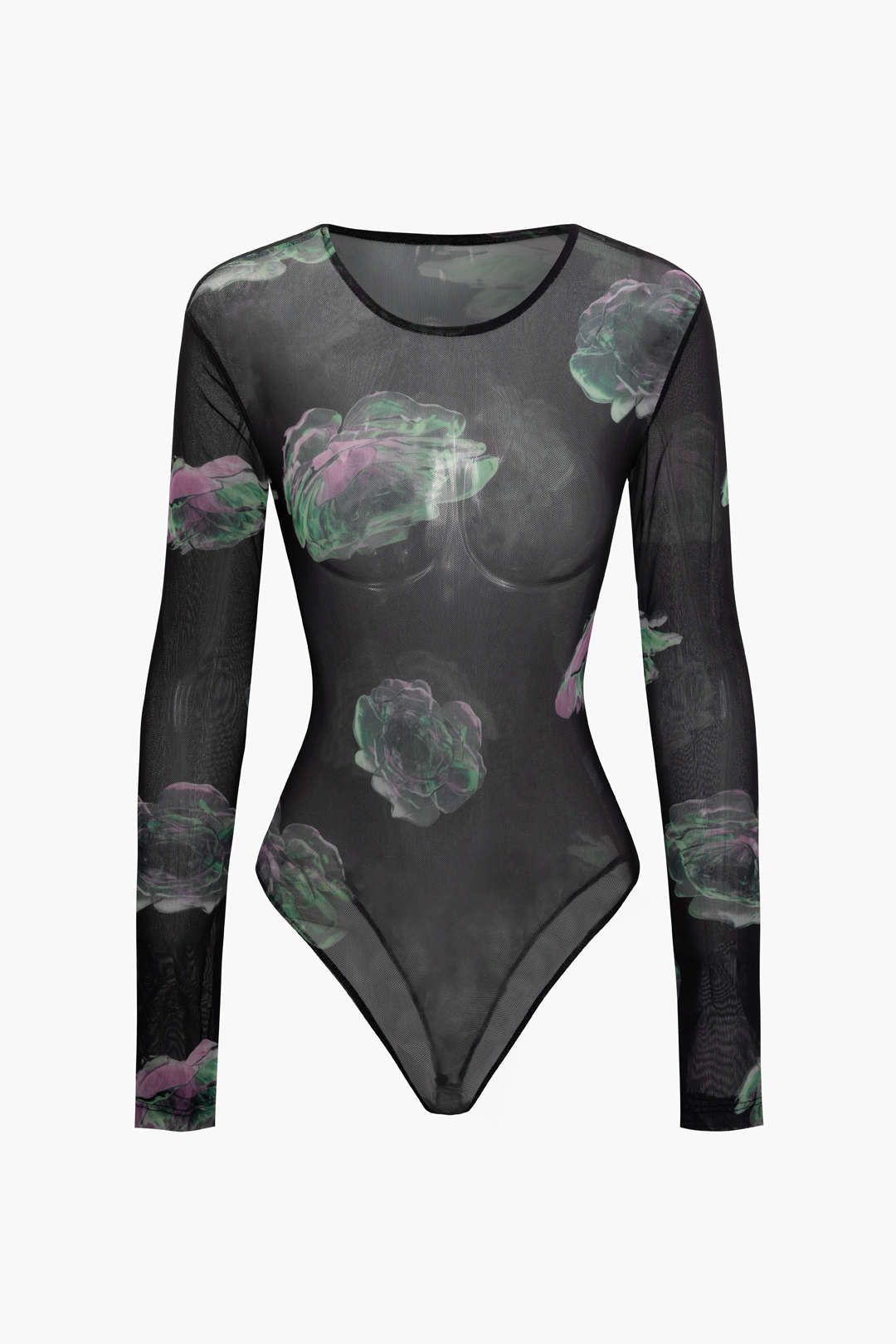 Floral Print Mesh Long Sleeve Bodysuit sold by Micas product image thumbnail 2