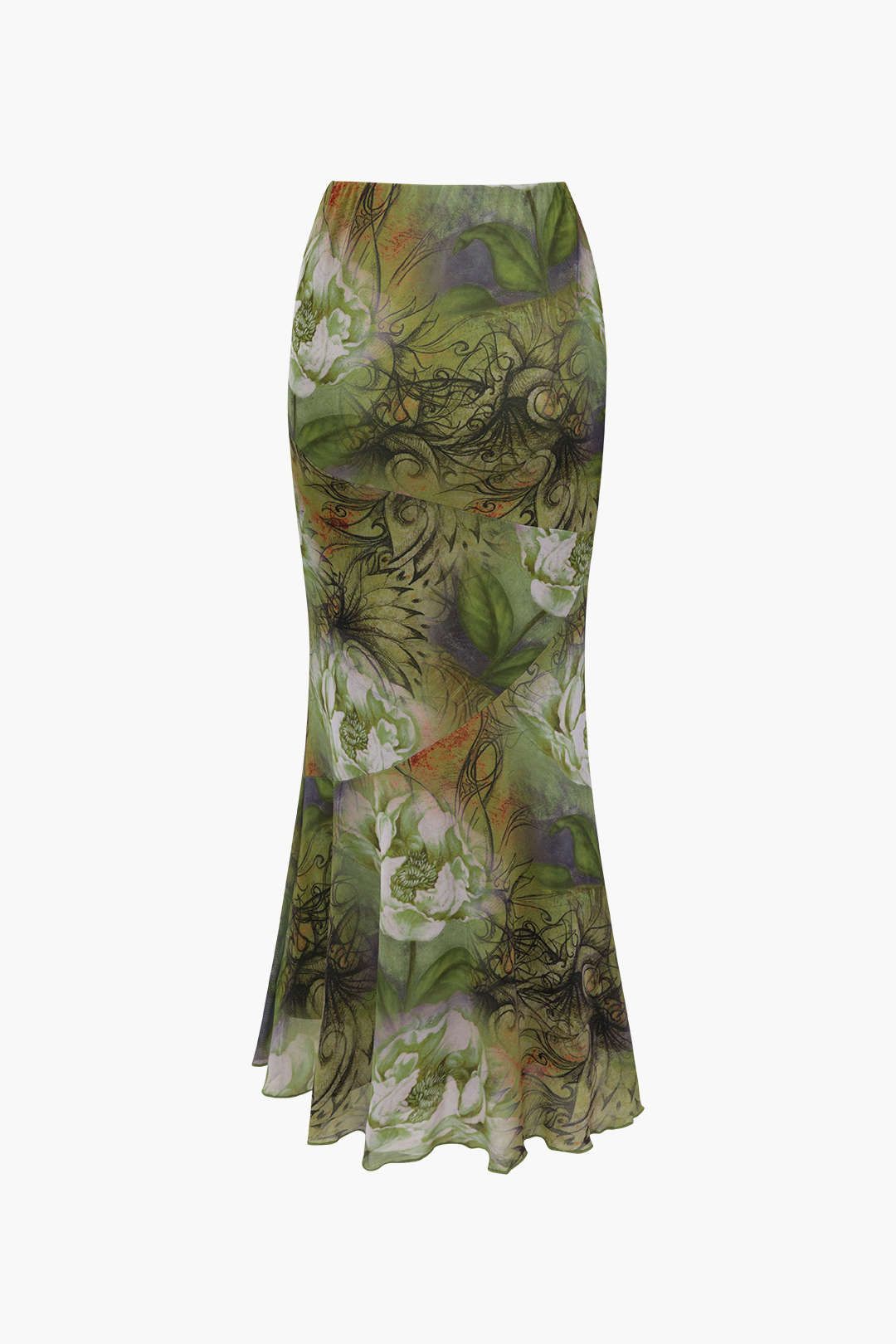 Floral Print Mesh Mermaid Maxi Skirt sold by Micas product image thumbnail 2