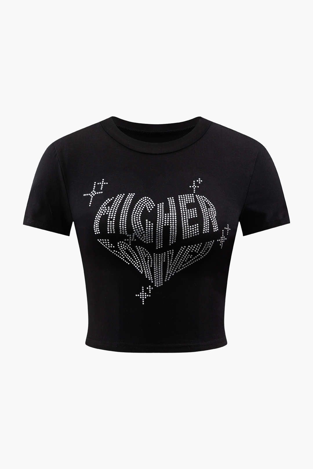 Heart Embellished Short Sleeve Crop Top sold by Micas