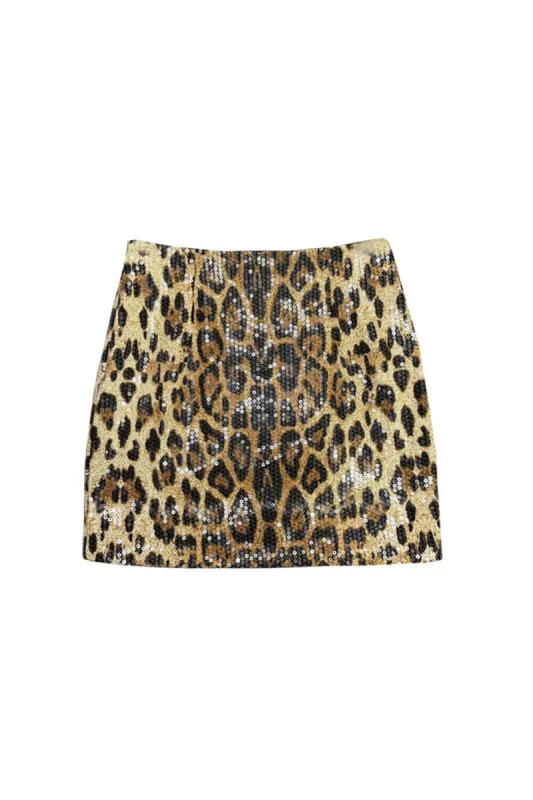 Leopardprint mininederdel med pailletter sold by Micas