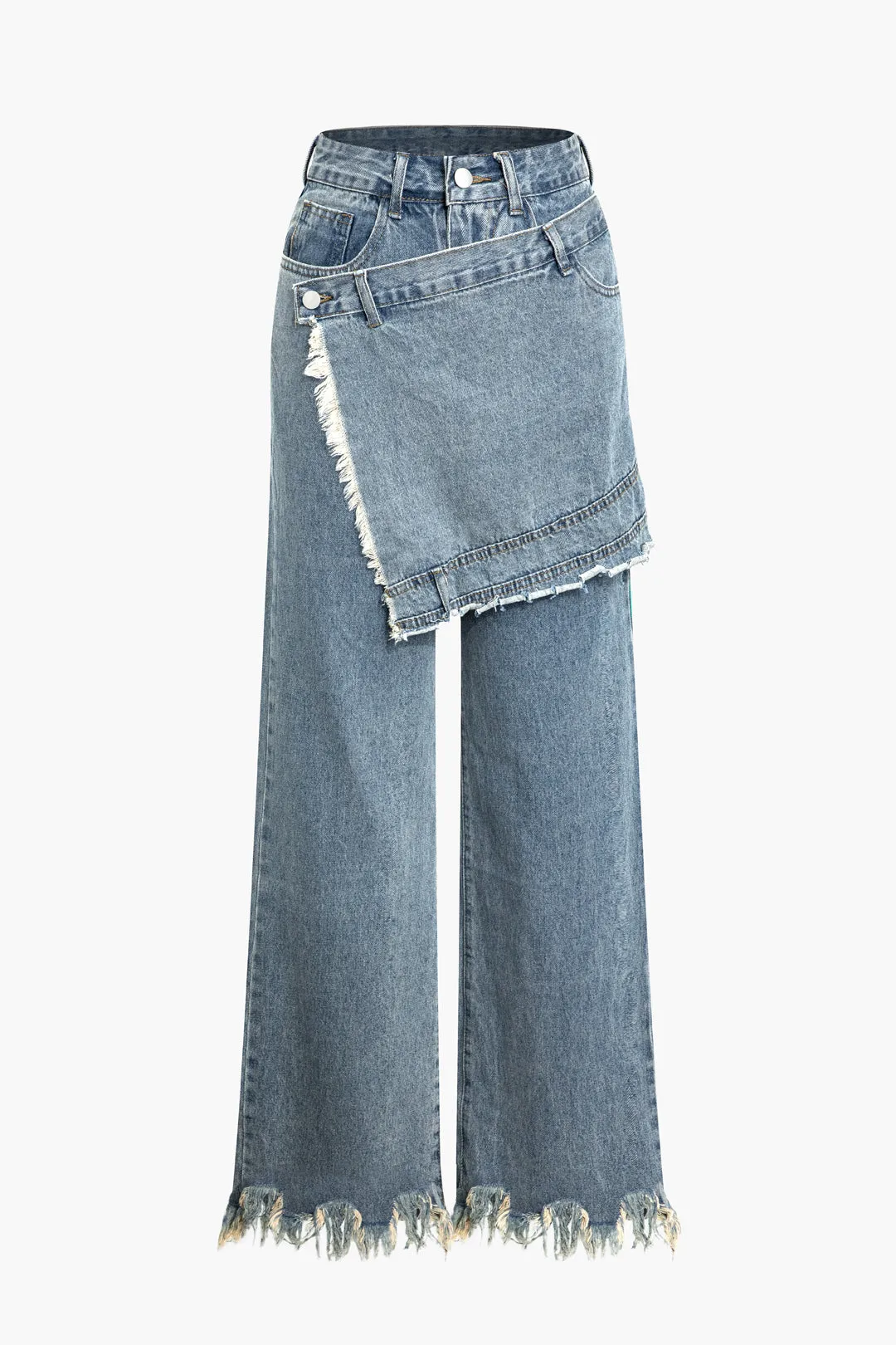 Wrap Frayed Hem Denim Wide Leg Pants sold by Micas