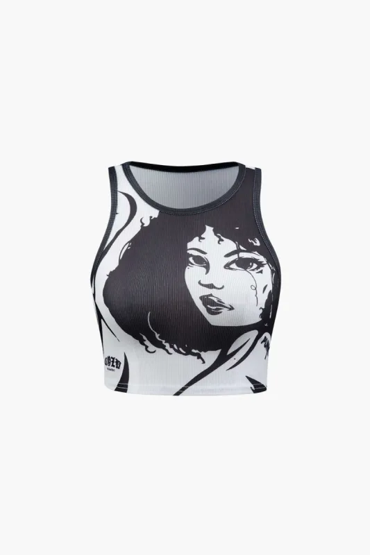 Face Print Rib Tank Top sold by Micas