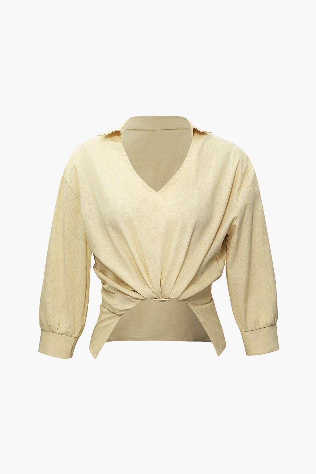 Linen-Blend V-neck Blouse And Belted Shorts Set sold by Micas product image thumbnail 2