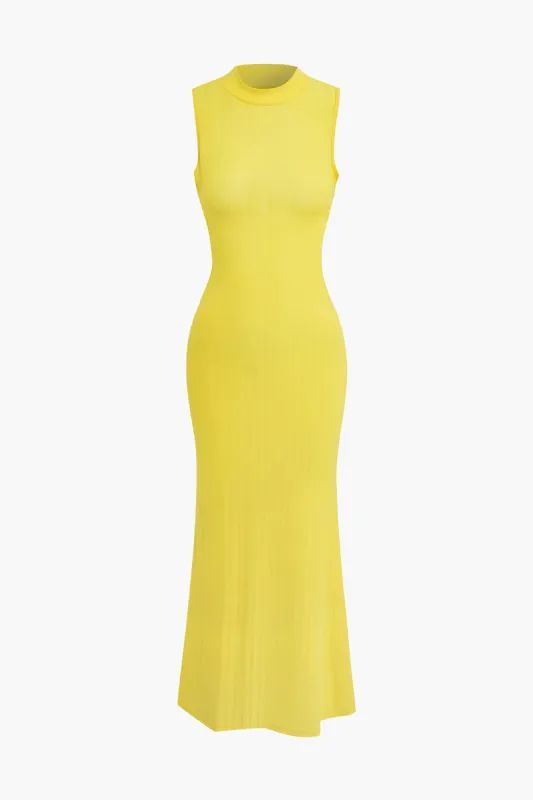 Ribbed Mock Neck Backless Sleeveless Maxi Dress sold by Micas