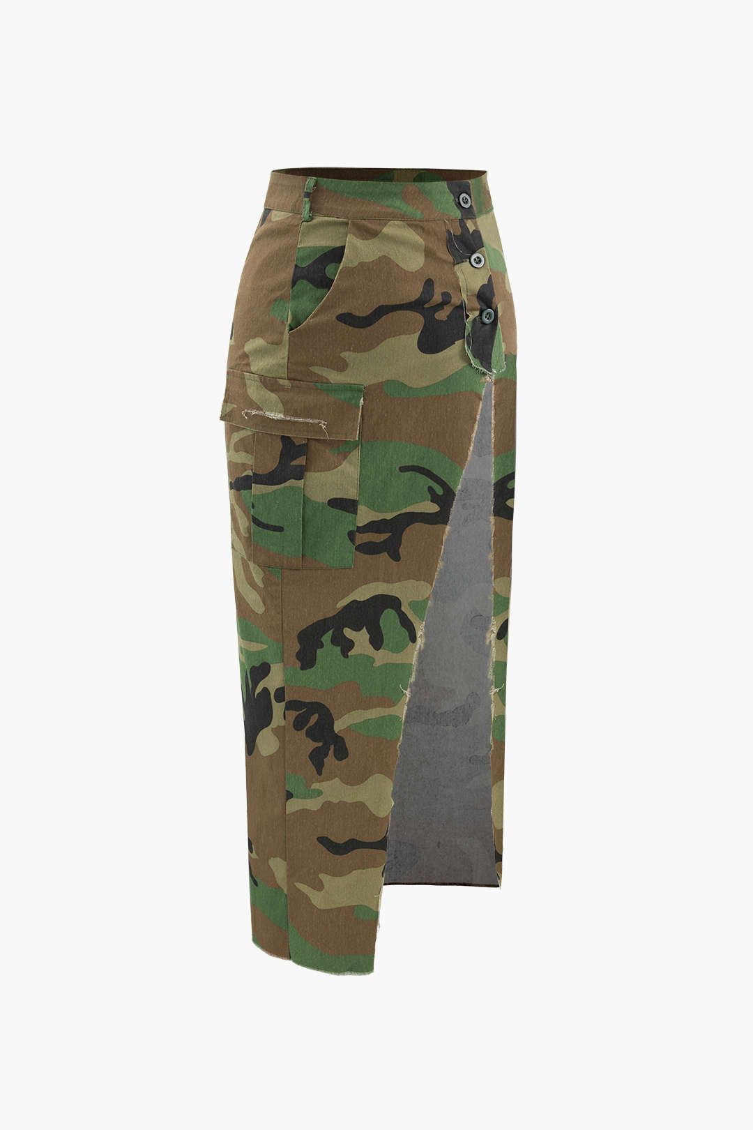 Camo Frayed Hem Crop Shirt And Asymmetric Midi Skirt Set sold by Micas product image thumbnail 3