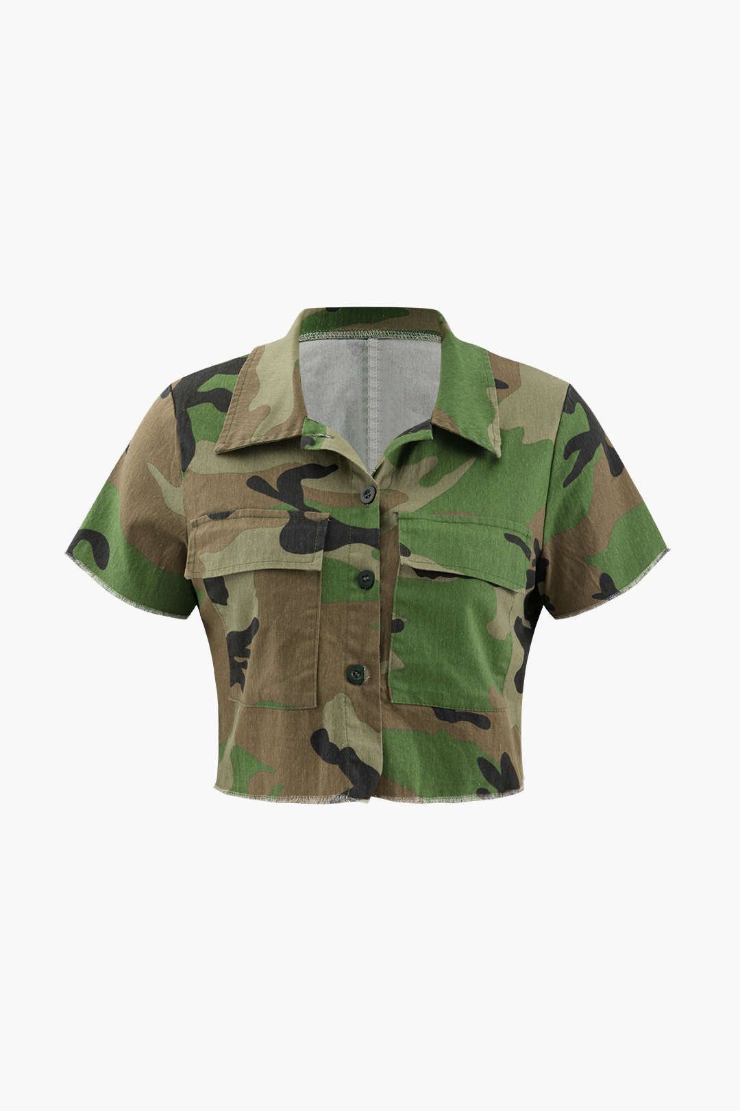 Camo Frayed Hem Crop Shirt And Asymmetric Midi Skirt Set sold by Micas product image thumbnail 2