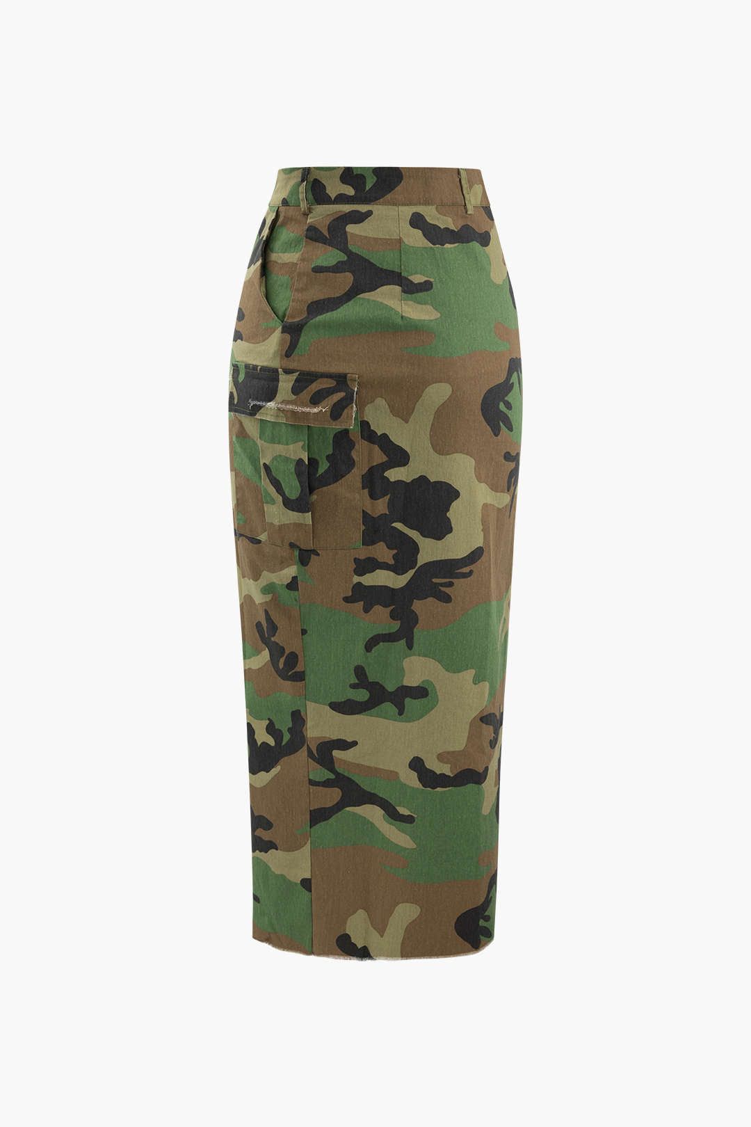 Camo Frayed Hem Crop Shirt And Asymmetric Midi Skirt Set sold by Micas product image thumbnail 5