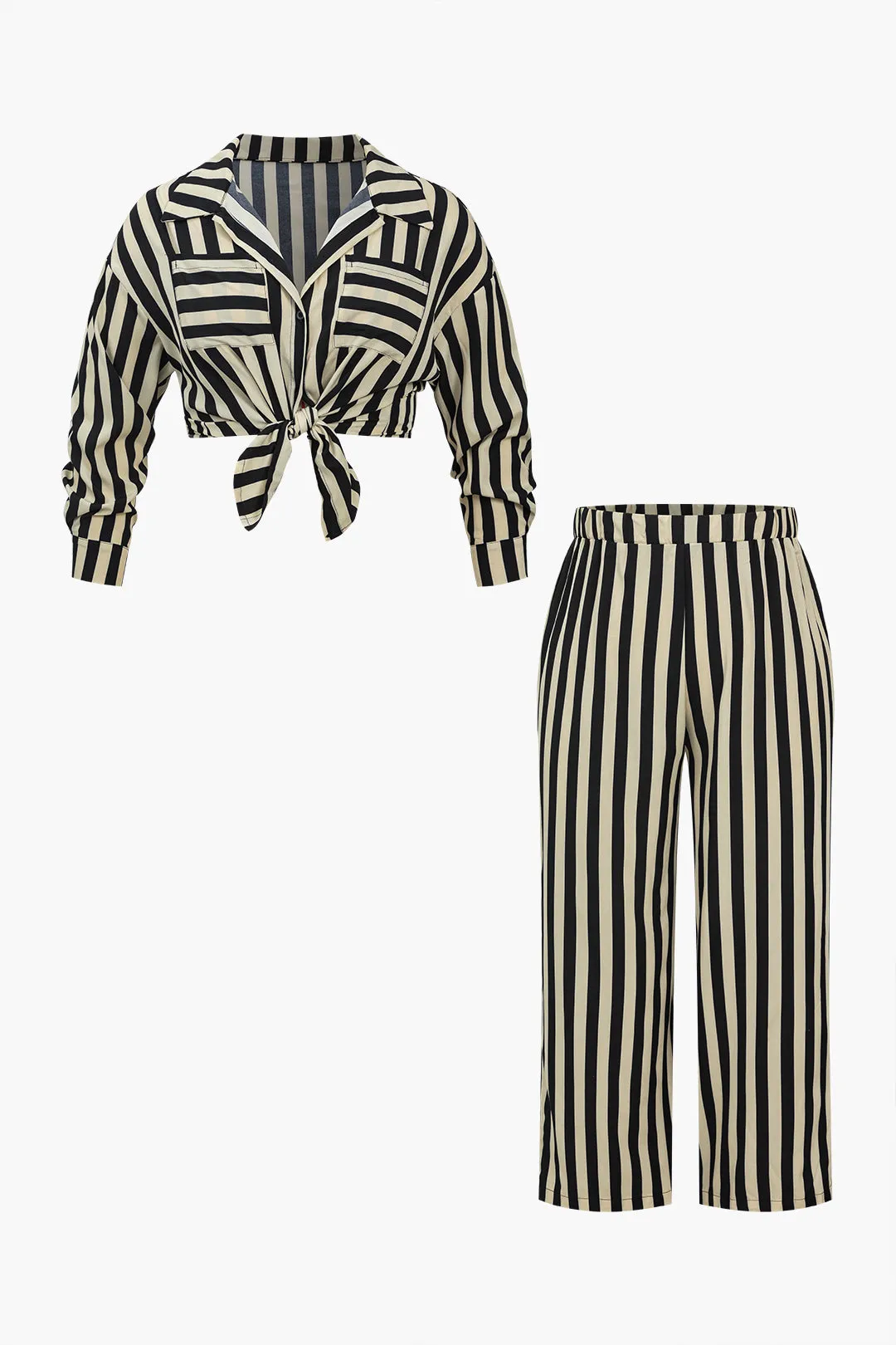 Plus Size Stripe Print Trouser Set sold by Micas