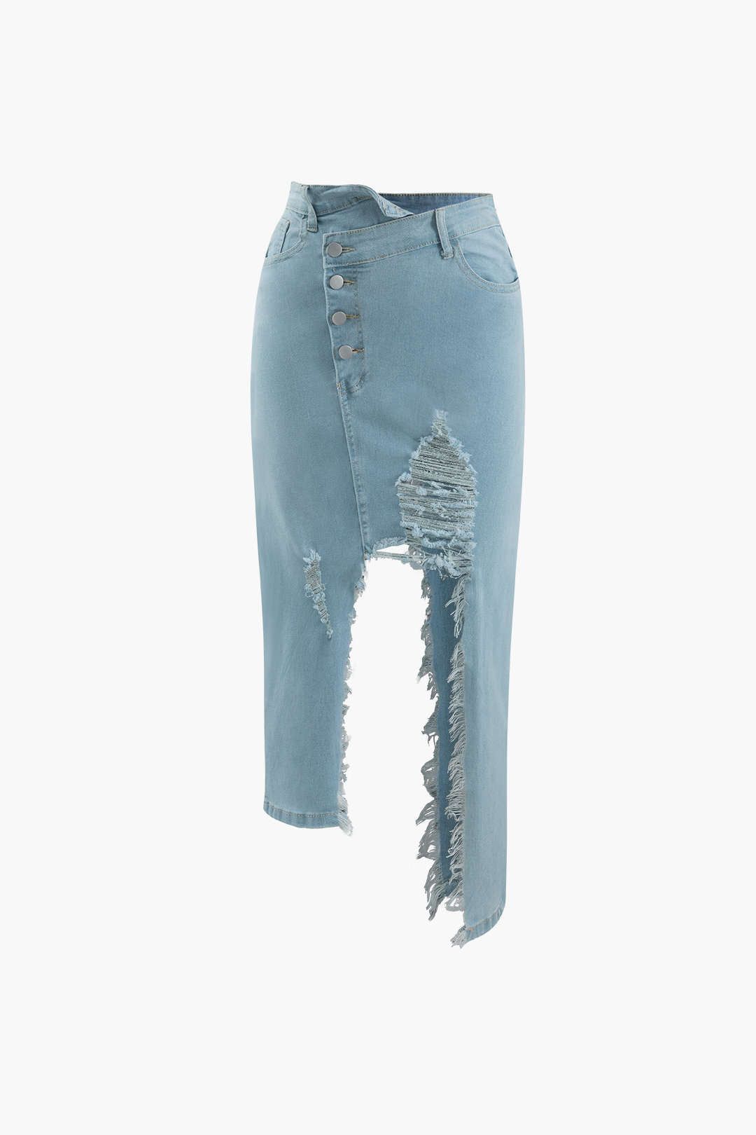 Asymmetric Destroyed Frayed Denim Skirt sold by Micas