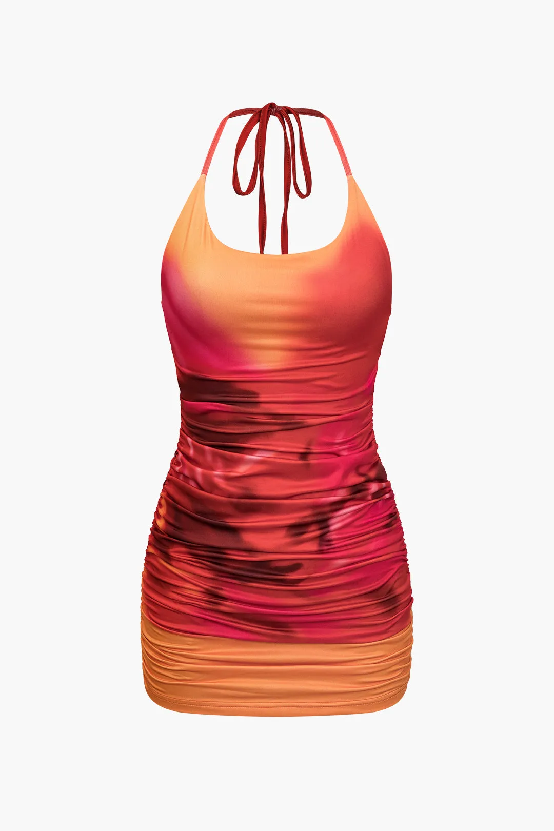 Ombre Print Tie Backless Ruched Mini Dress sold by Micas