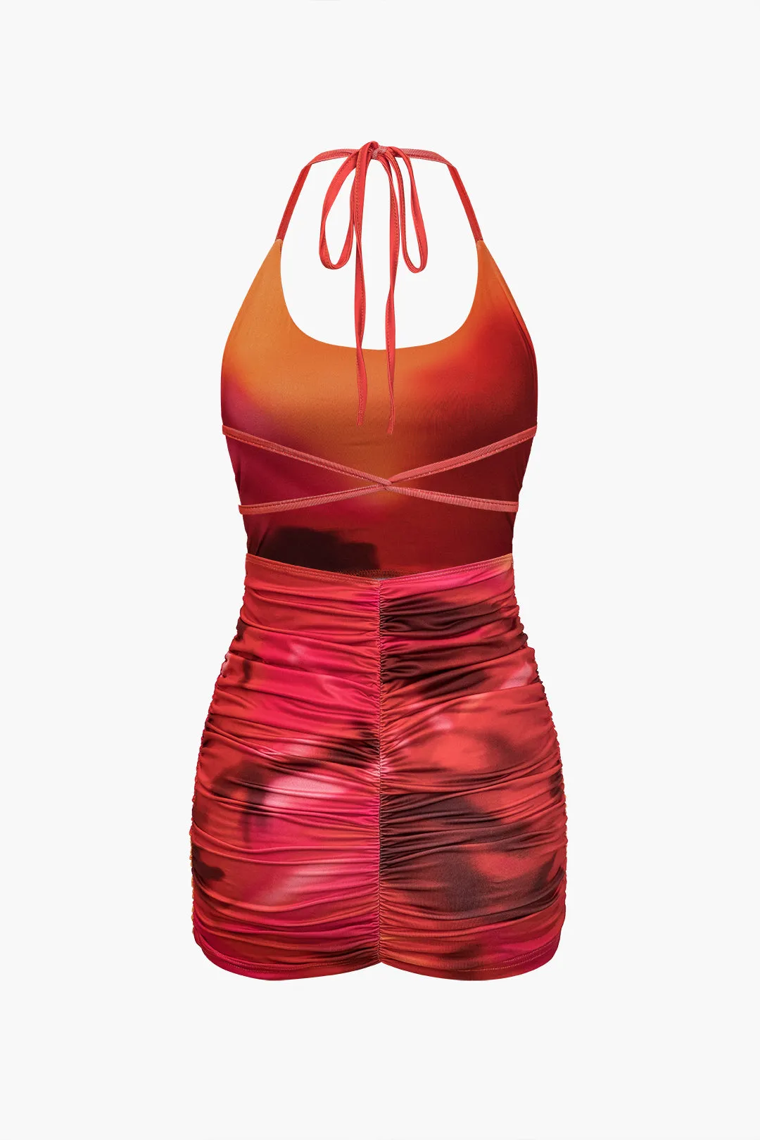 Ombre Print Tie Backless Ruched Mini Dress sold by Micas product image thumbnail 2