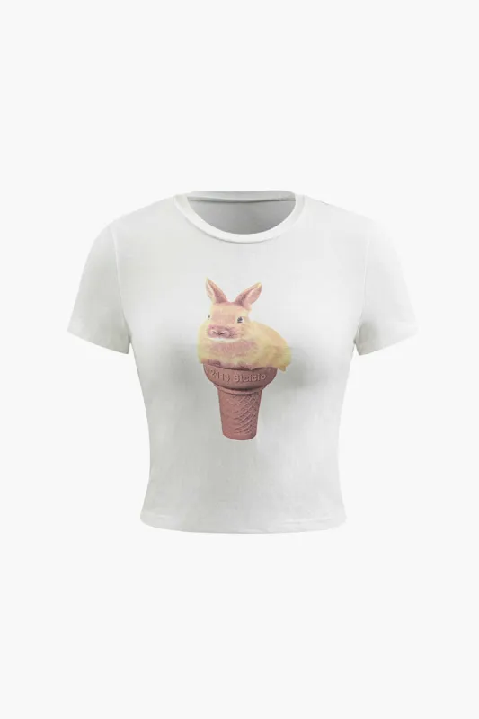 Bunny Ice Cream Print Crop T-Shirt sold by Micas