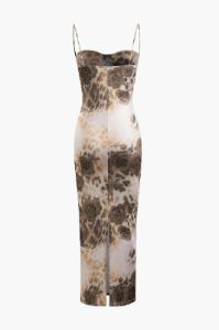 Floral Print Spaghetti Strap Back Slit Maxi Dress sold by Micas
