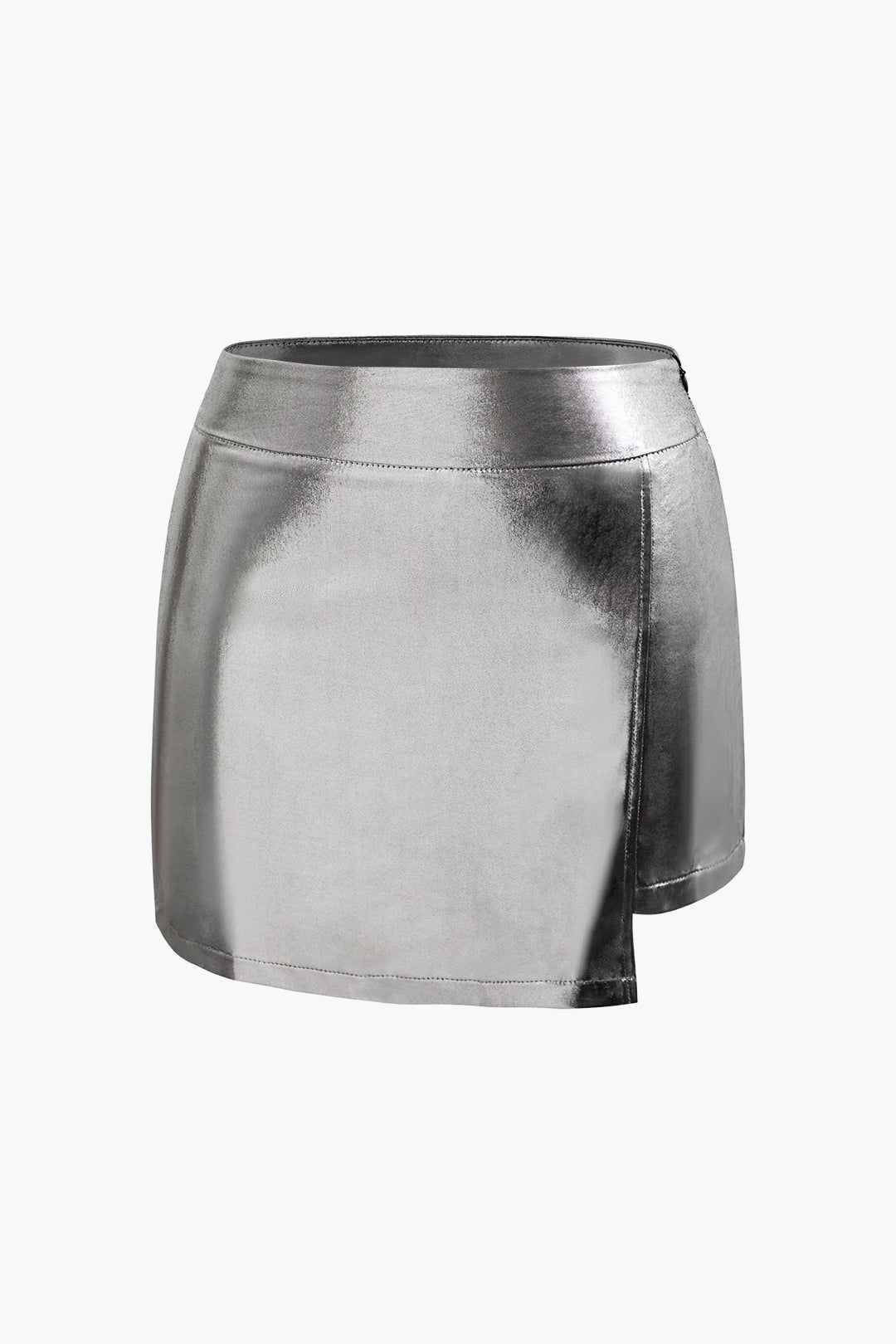 Metallic Asymmetric Shorts sold by Micas