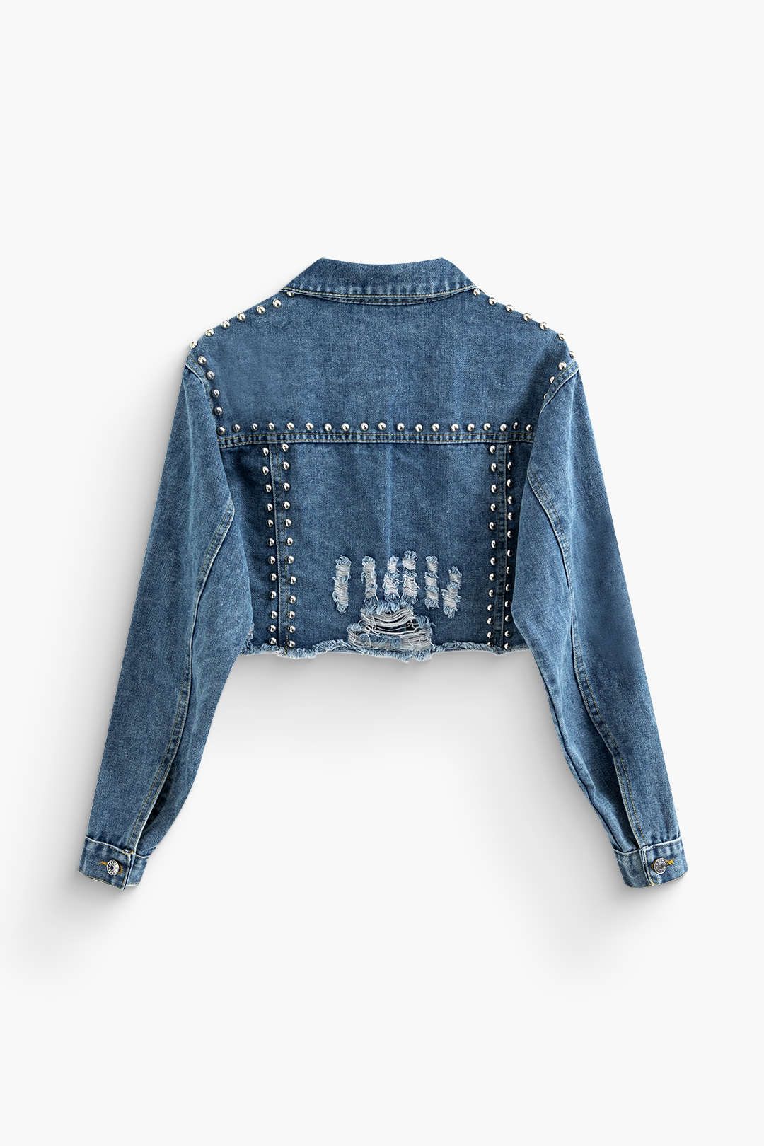 Frayed Studded Decor Denim Jacket sold by Micas product image thumbnail 2