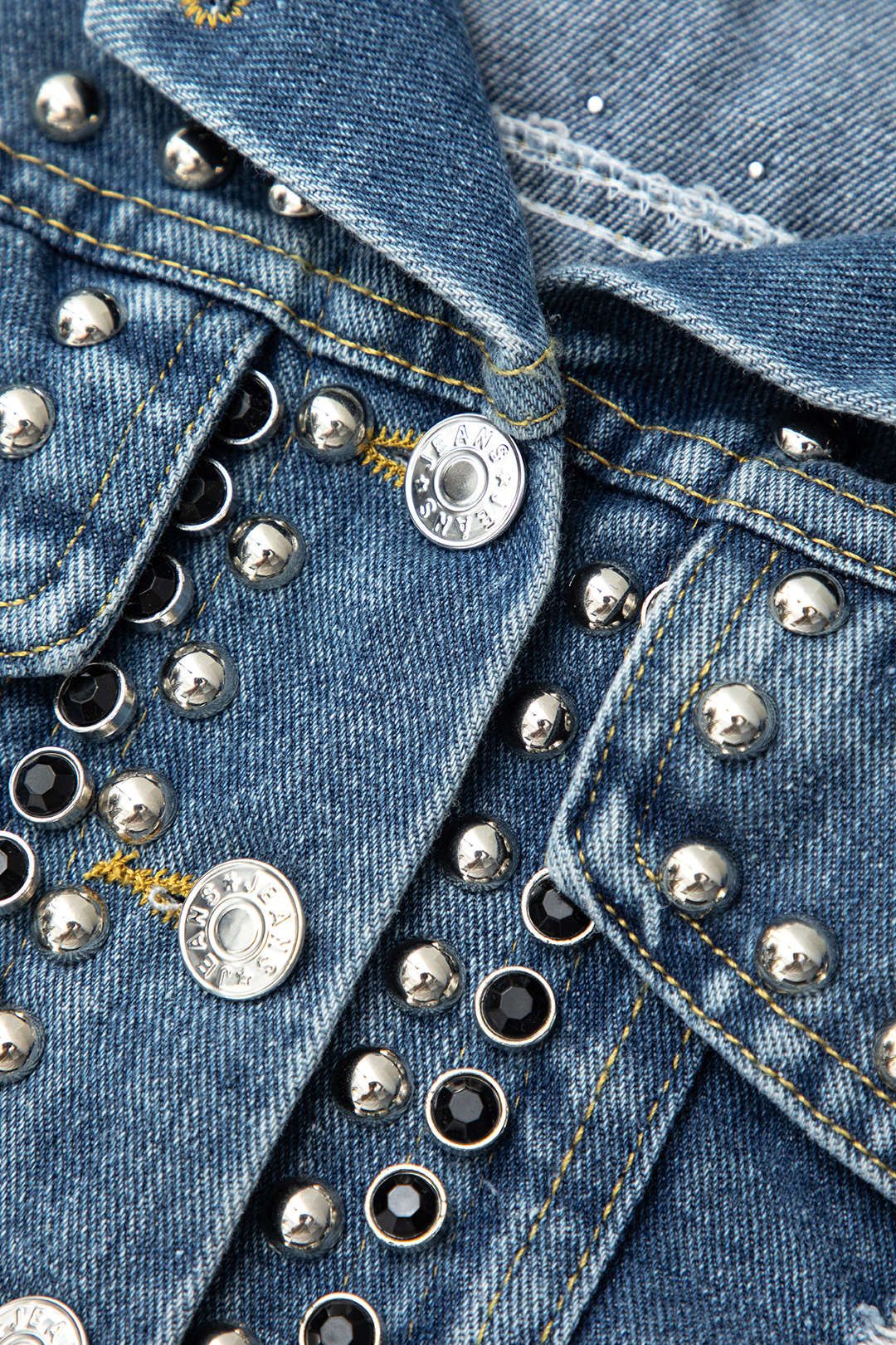 Frayed Studded Decor Denim Jacket sold by Micas product image thumbnail 3
