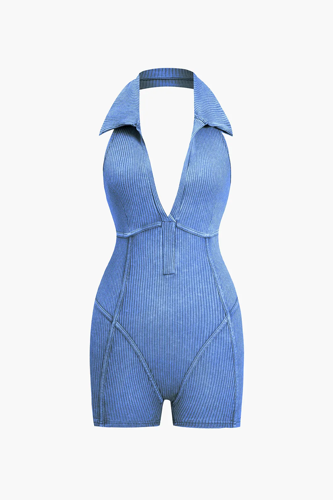 Distressed Backless Halter V-neck Romper sold by Micas product image thumbnail 4