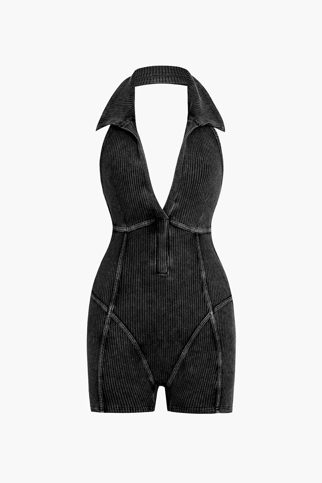 Distressed Backless Halter V-neck Romper sold by Micas
