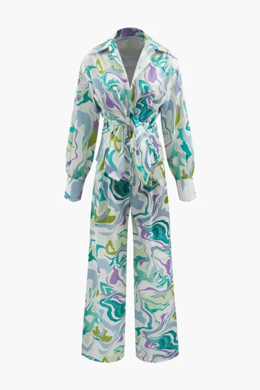 Marble Print Shirt And Full-length Pants Set sold by Micas