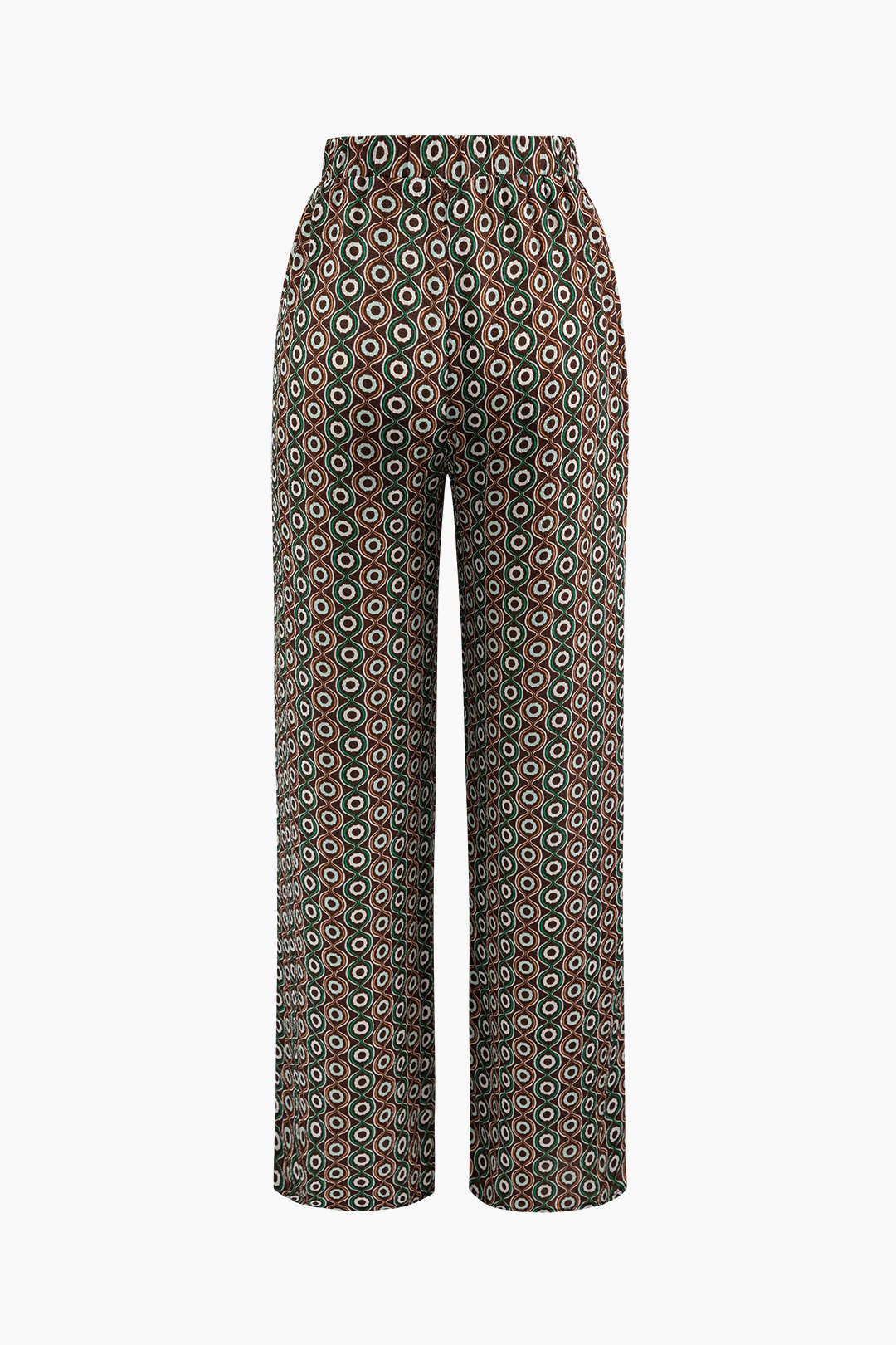 Geometrisk tryk elastisk talje lige benbukser sold by Micas product image thumbnail 2