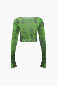 Abstract Print Mesh Long Sleeve Crop Top sold by Micas
