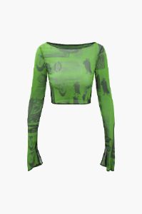 Abstract Print Mesh Long Sleeve Crop Top sold by Micas