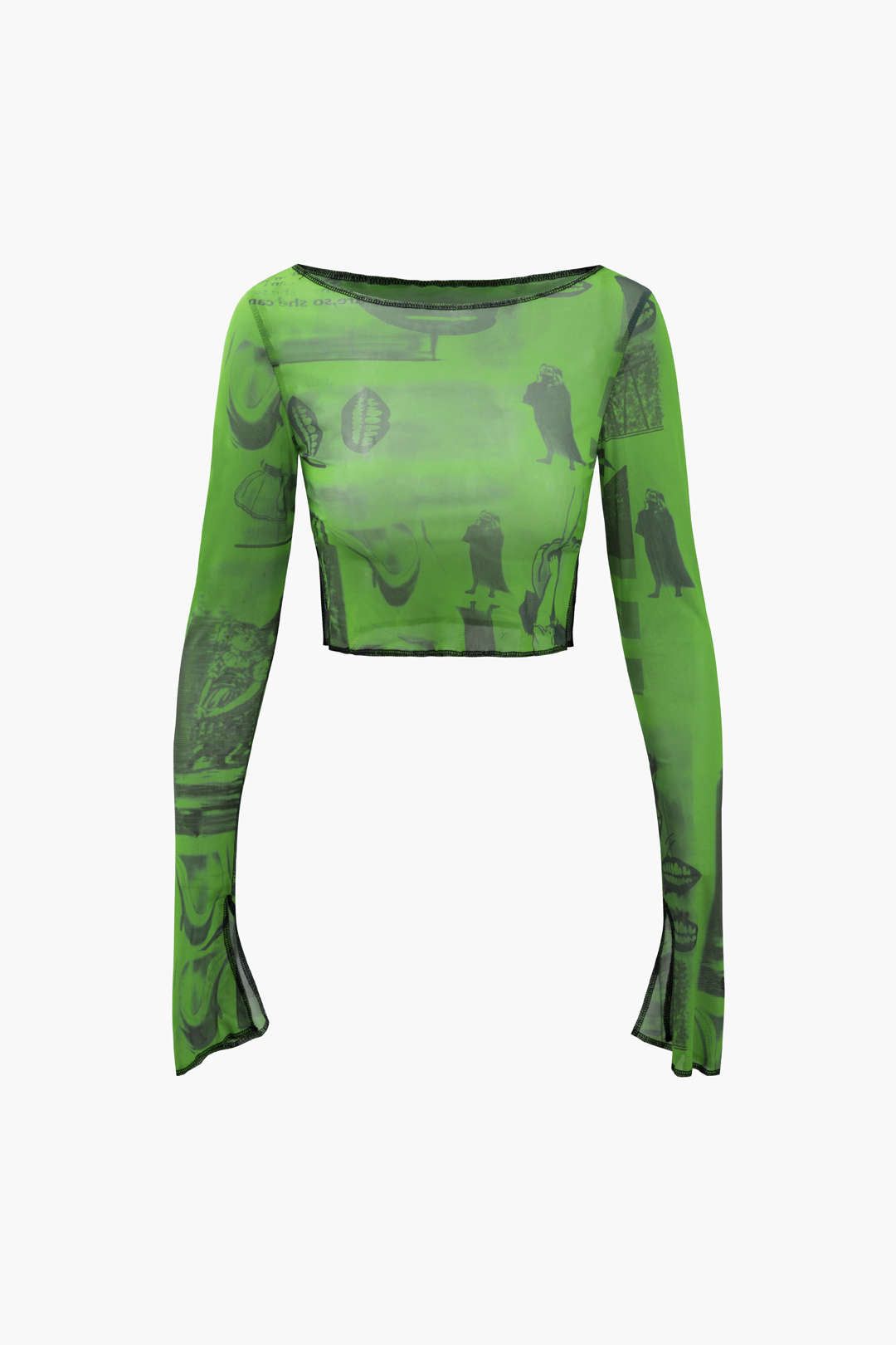 Abstract Print Mesh Long Sleeve Crop Top sold by Micas