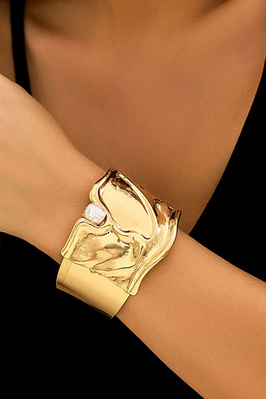 Metallic Pearl Decor Cuff Bangle sold by Micas