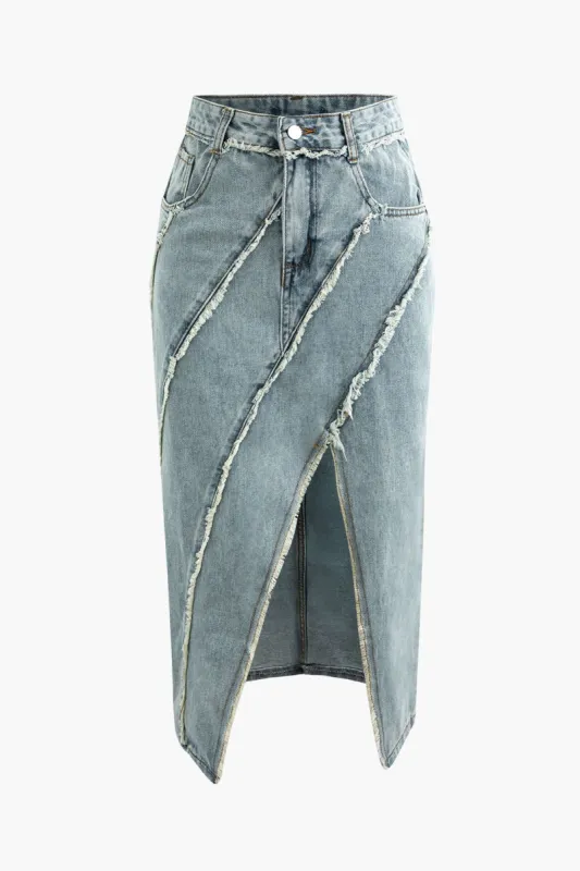 Frayed Denim Midi Skirt sold by Micas