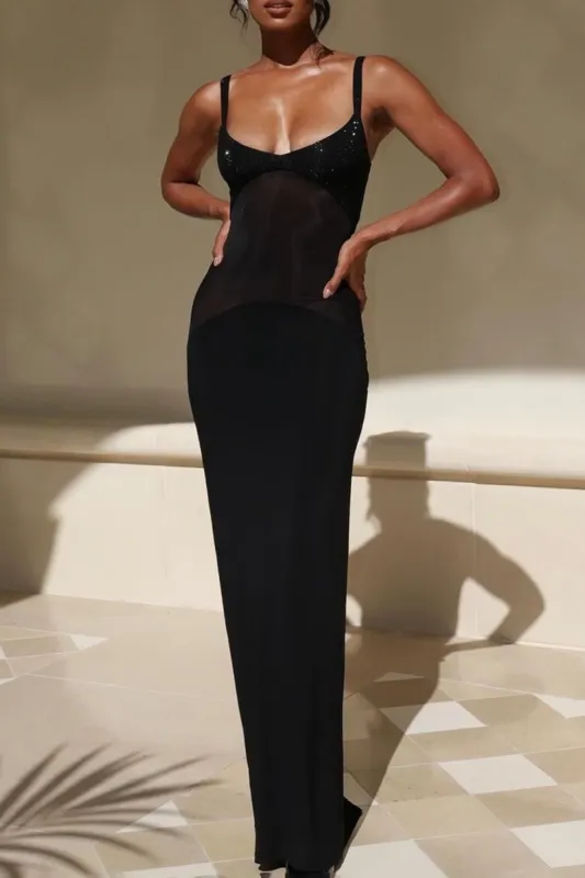 Mesh Rhinestone Sheer Maxi Dress sold by Micas