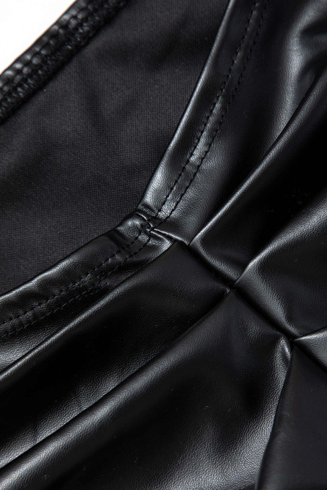 Faux Leather Asymmetric Sleeveless Top And Ruched Mini Skirt Set sold by Micas product image thumbnail 6