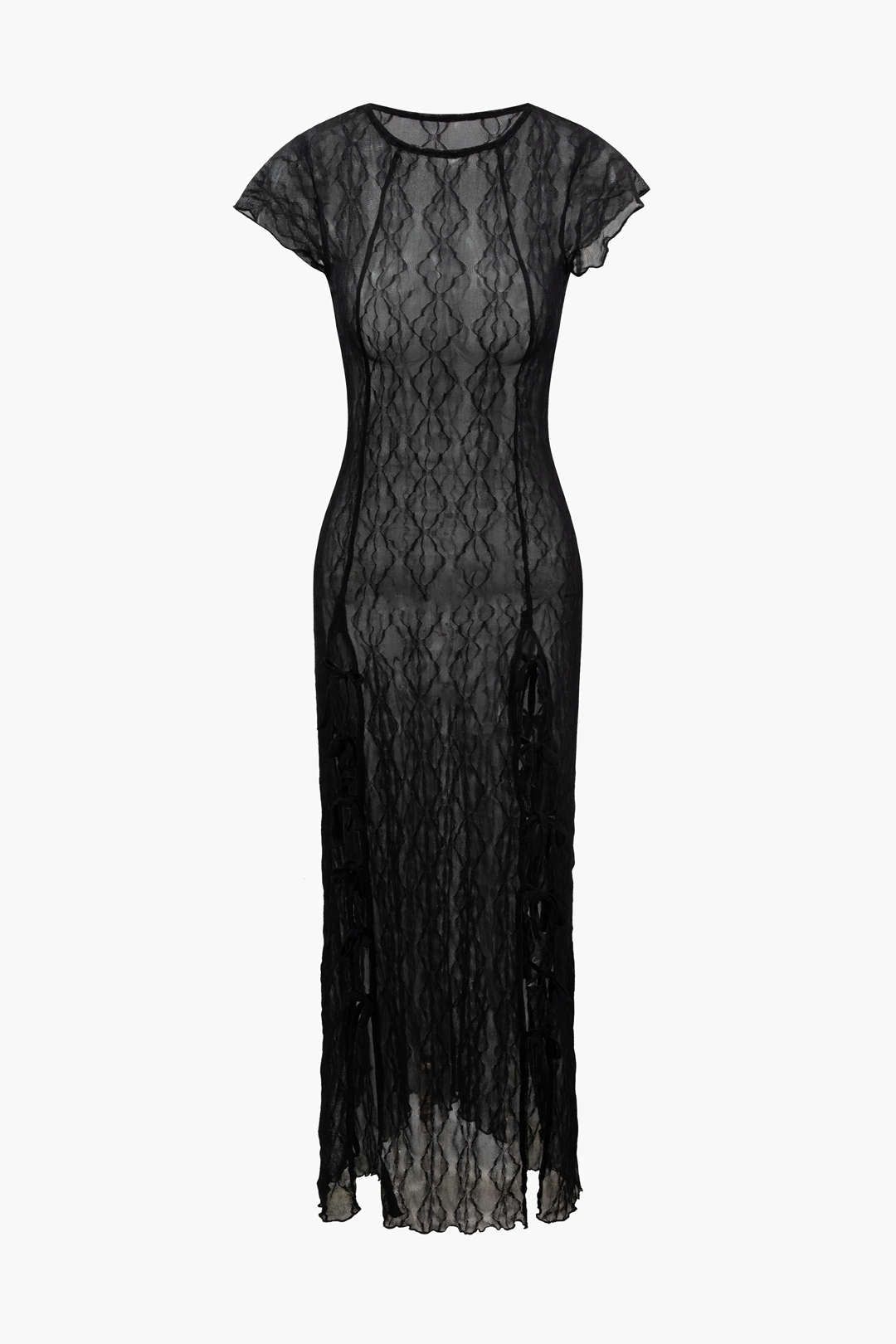 Sheer Lace Short Sleeve Maxi Dress sold by Micas