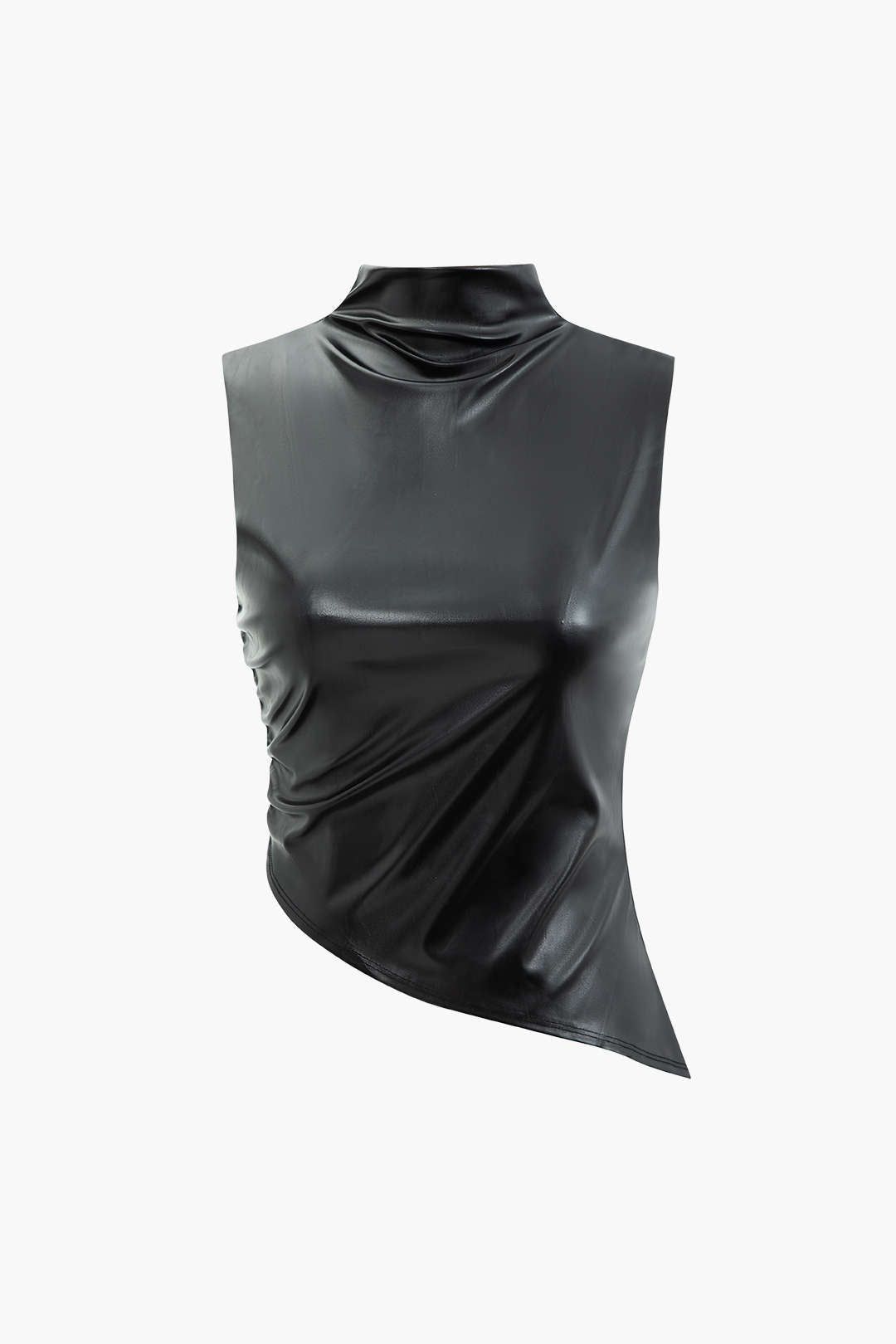 Faux Leather Asymmetric Sleeveless Top And Ruched Mini Skirt Set sold by Micas product image thumbnail 2