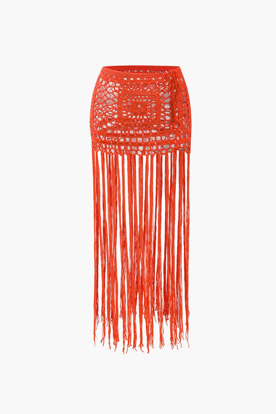 Crochet Knit Halter Cami And Fringe Cover Up Skirt Set sold by Micas product image thumbnail 3