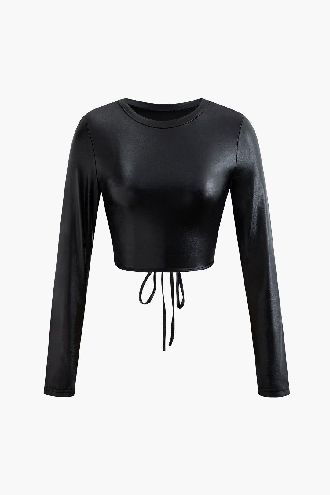Faux Leather Tie Back Cut Out Long Sleeve Crop Top sold by Micas
