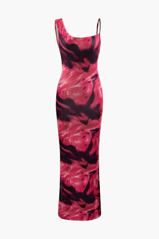 Abstract Print Asymmetric Maxi Dress sold by Micas