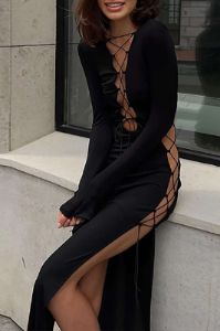 Tie Detail Long Sleeve Maxi Dress sold by Micas