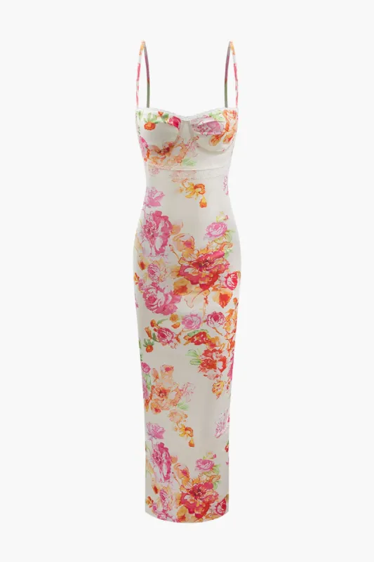 Floral Print Lace Trim Maxi Dress sold by Micas
