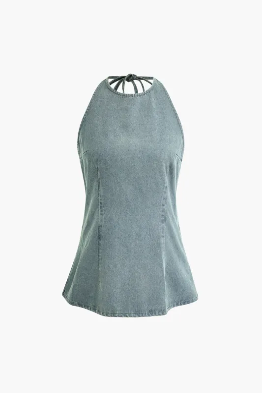 Halter Neck Rygløs ærmeløs Denim Tank Top sold by Micas
