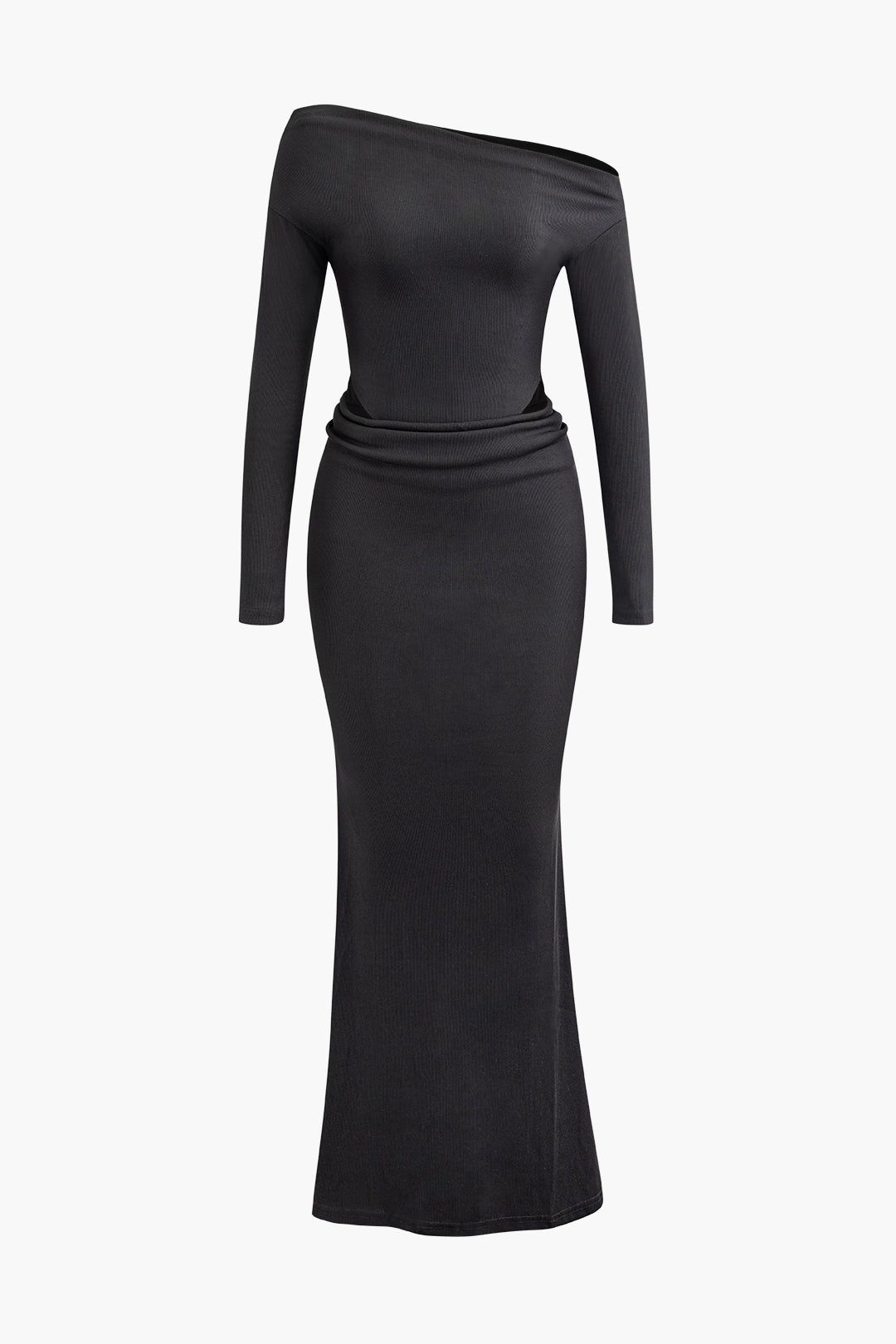 Solid One Shoulder Waist Cut Out Long Sleeve Maxi Dress sold by Micas