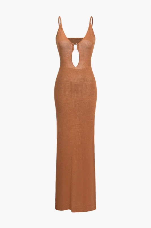 Solid Cut Out Backless Slit Midi Dress sold by Micas